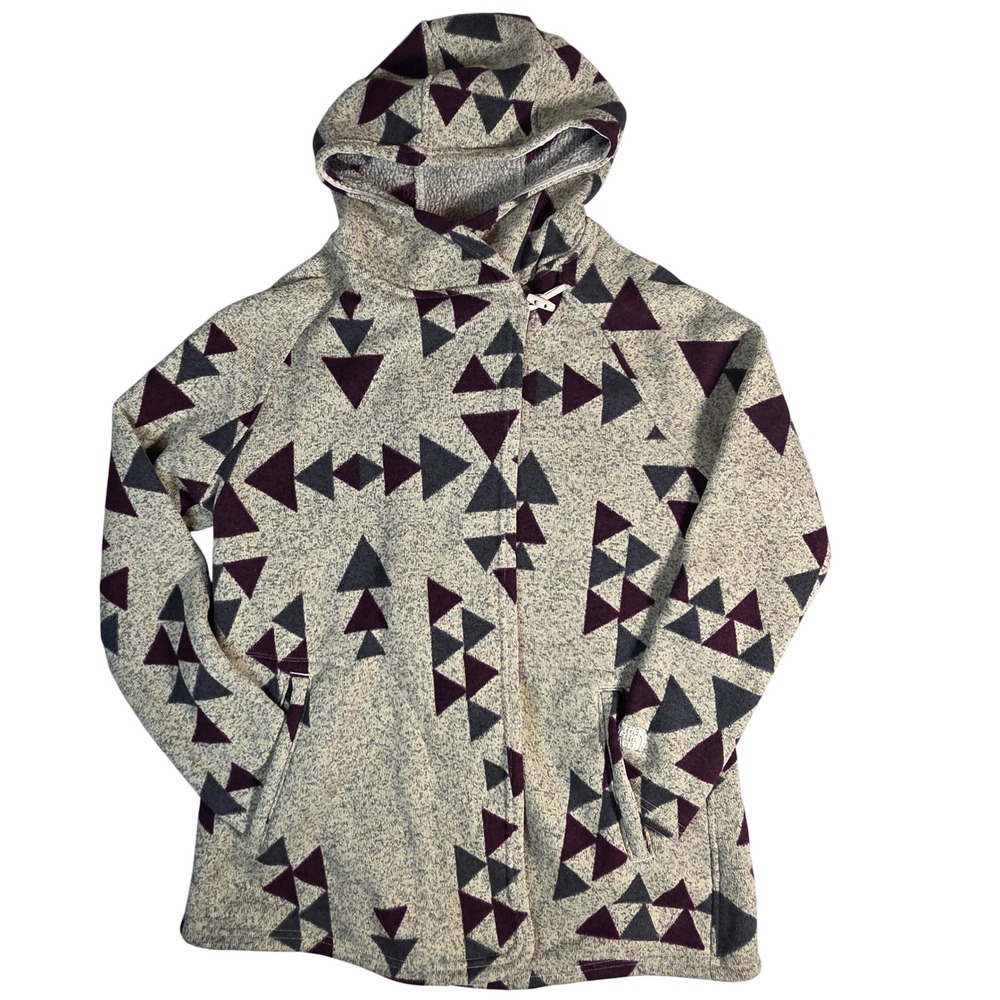 The North Face Crescent Fleece Jacket Womens XL Cream Geometric Excellent Hooded